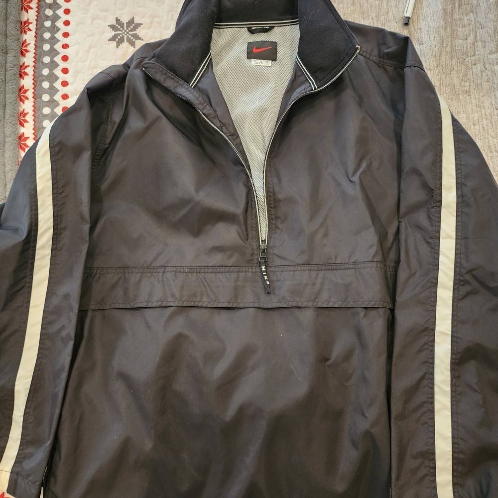 Nike Men's Black Windbreaker with Gray Stripes